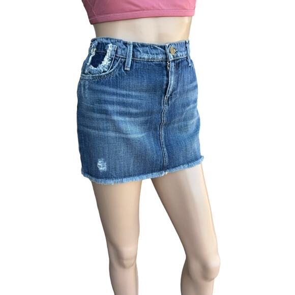 New Goldsign Sinner Women's Frayed Distressed Whiskered Denim Mini Skirt Size 28 - Picture 2 of 12